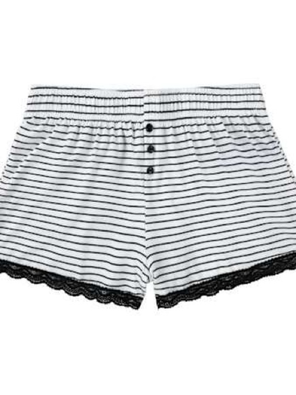 Women's Black & White Striped Lace Trim Sleep Shorts